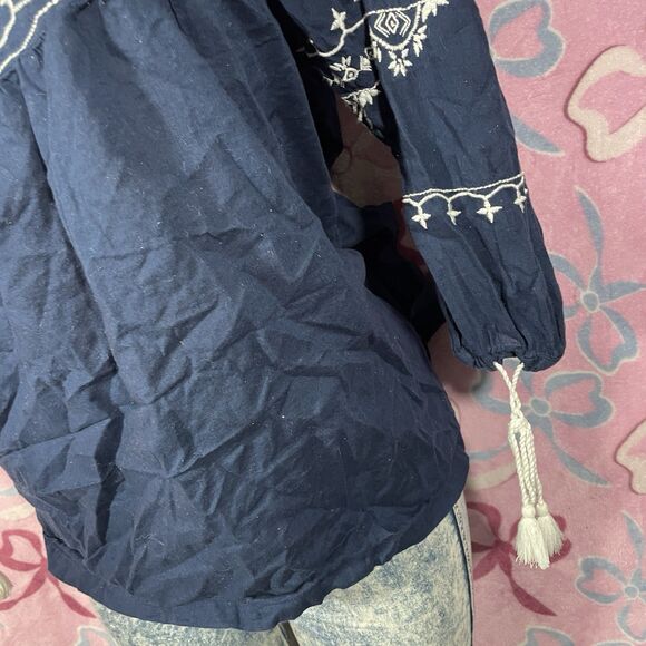 Time & Tru Navy Blue & white Floral Boho Peasant Blouse Size XXL - Picture 7 of 7